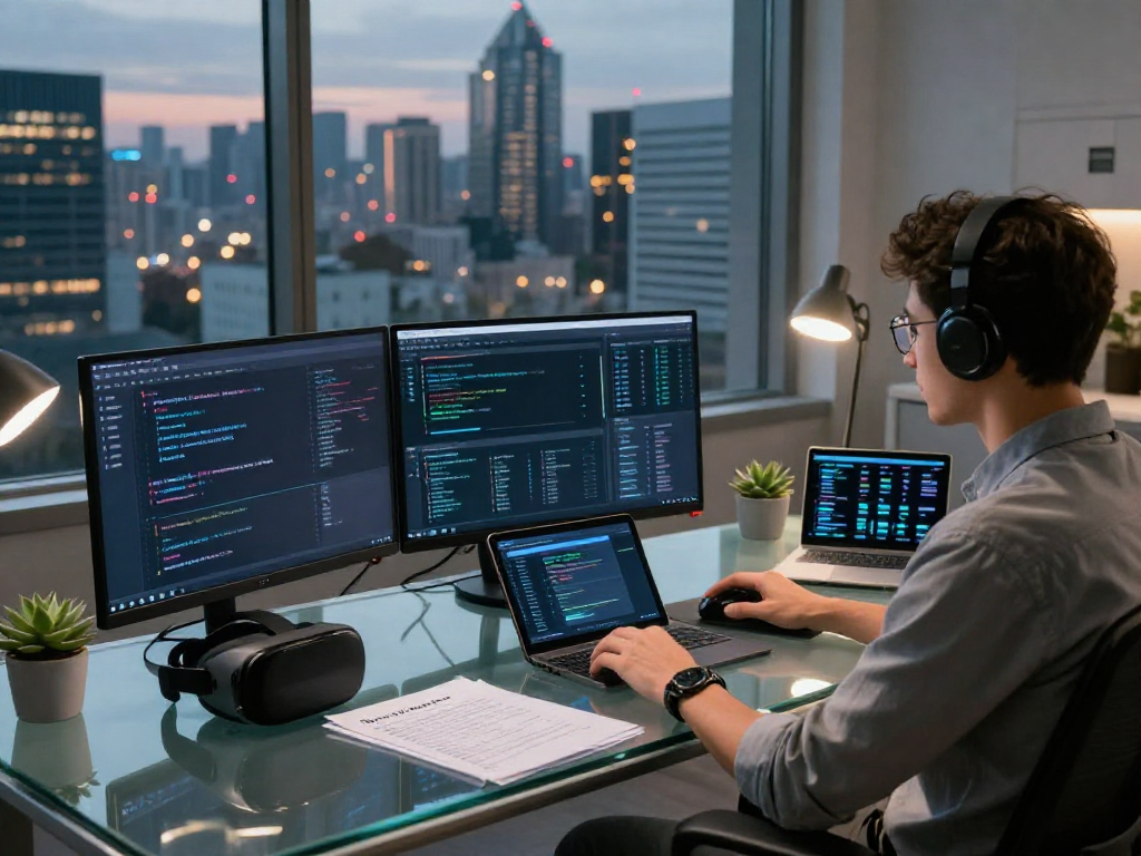 Developer monitoring Tornado Cash analytics in a sleek digital workspace.