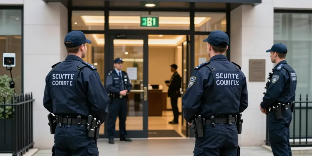 This image shows professional security guards providing safety measures in London, enhancing security services.