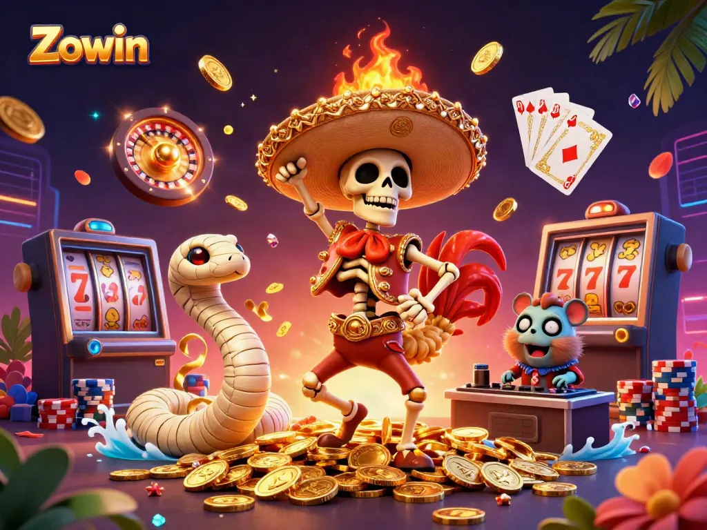 Experience the thrilling Zowin casino adventure with vibrant characters and dynamic gaming elements.