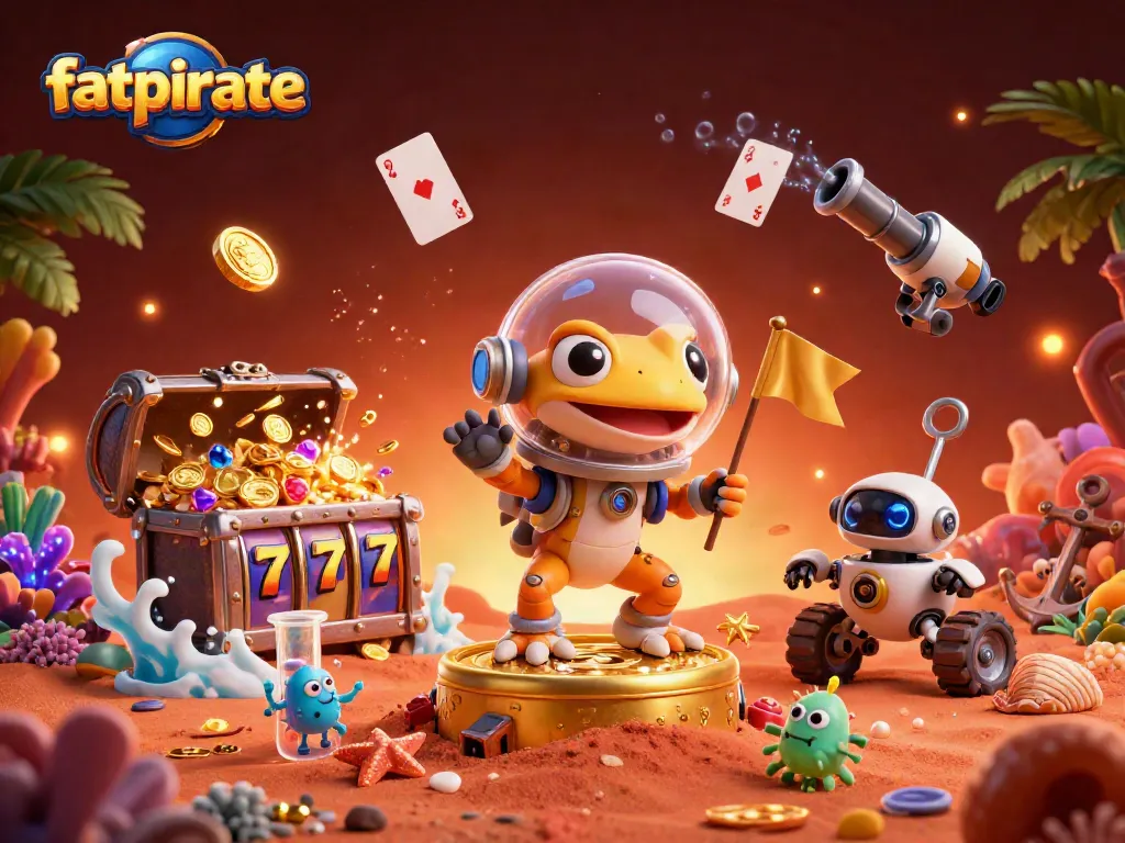 Experience excitement at fatpirate casino with a colorful 3D illustration showcasing thrilling slot action.
