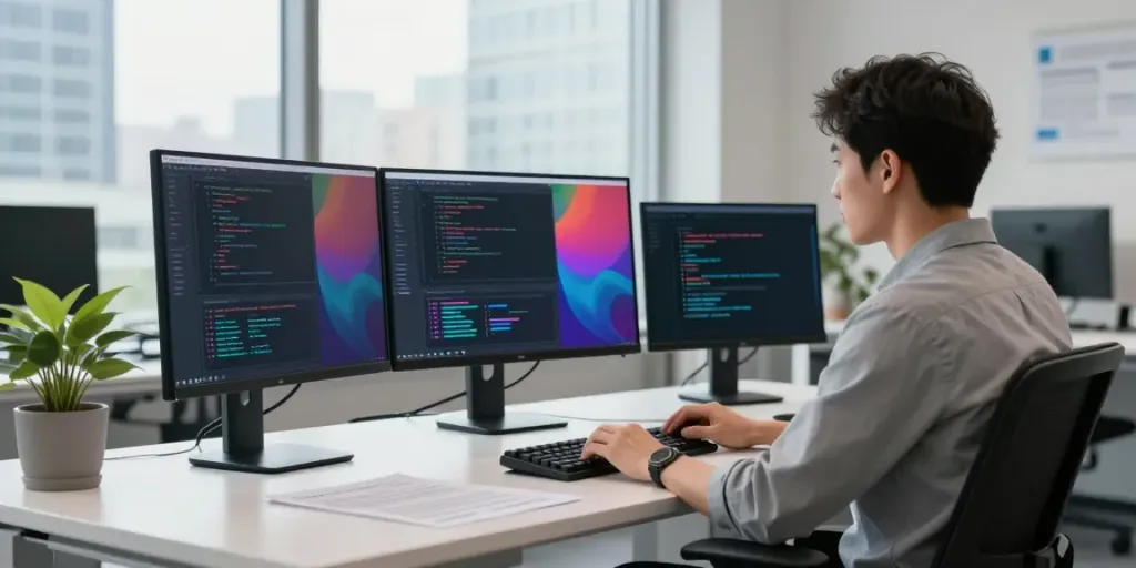 Developer using instant indexing tools in a modern digital workspace