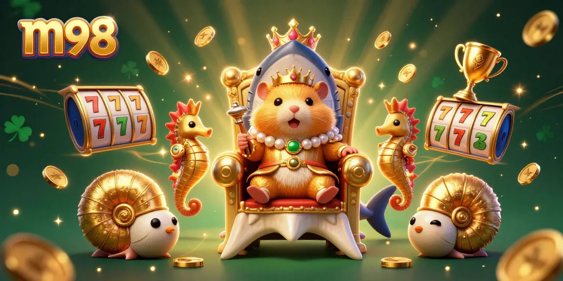 M98 engages in thrilling online slots gameplay, featuring the vibrant hamster king and gaming treasures.